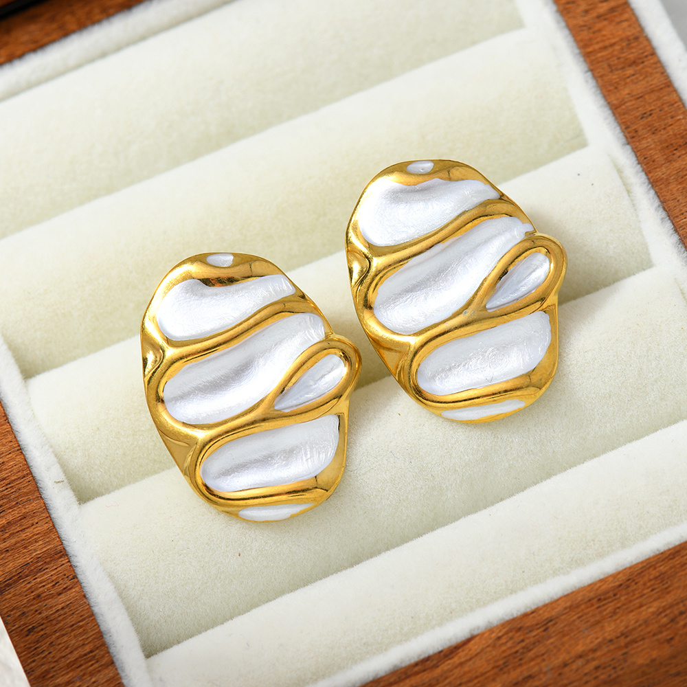 Women's Irregular Geometric Oval Stud Earrings, Elegant Design