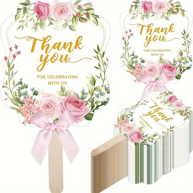 

Elegant 50pcs Floral Handheld Fans With Bowknots And Sturdy Wooden Handles - Weddings, Bridal Showers, Anniversaries, Birthdays & Home Decor