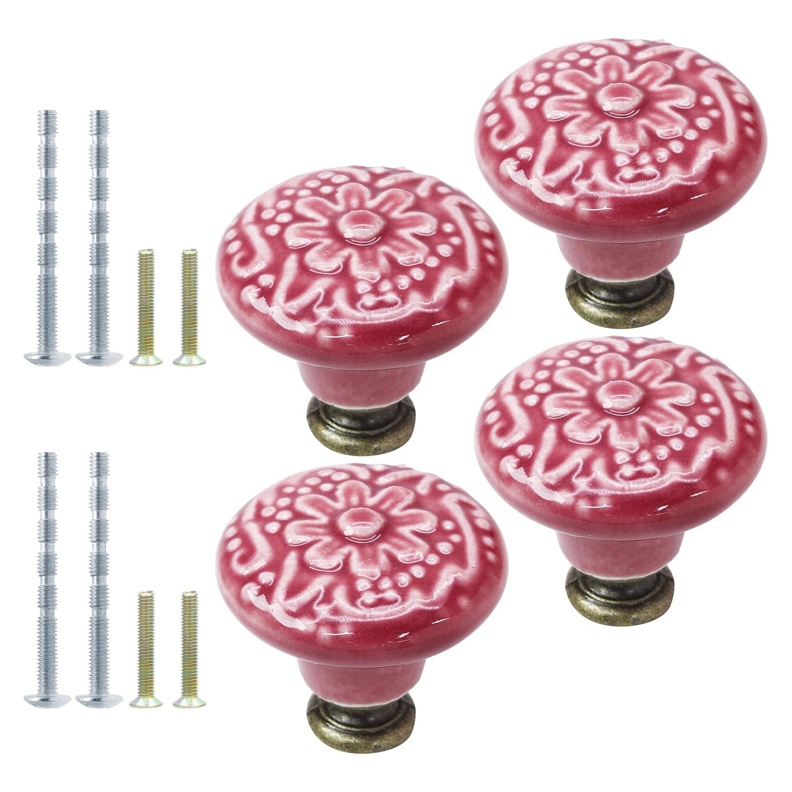 

4pcs Red Drawer Knobs - Pulls, , Decorative Knobs For Closet, Cupboard -