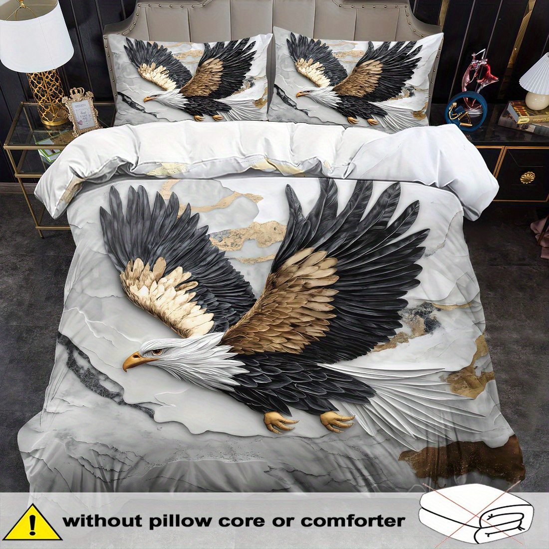 TEMU 2pcs Quilt Cover Set, Marble Animal Eagle Print Duvet Cover Set, King Bedding Set, Polyester Machine Washable, Quilt Decoration, Bedroom ,
