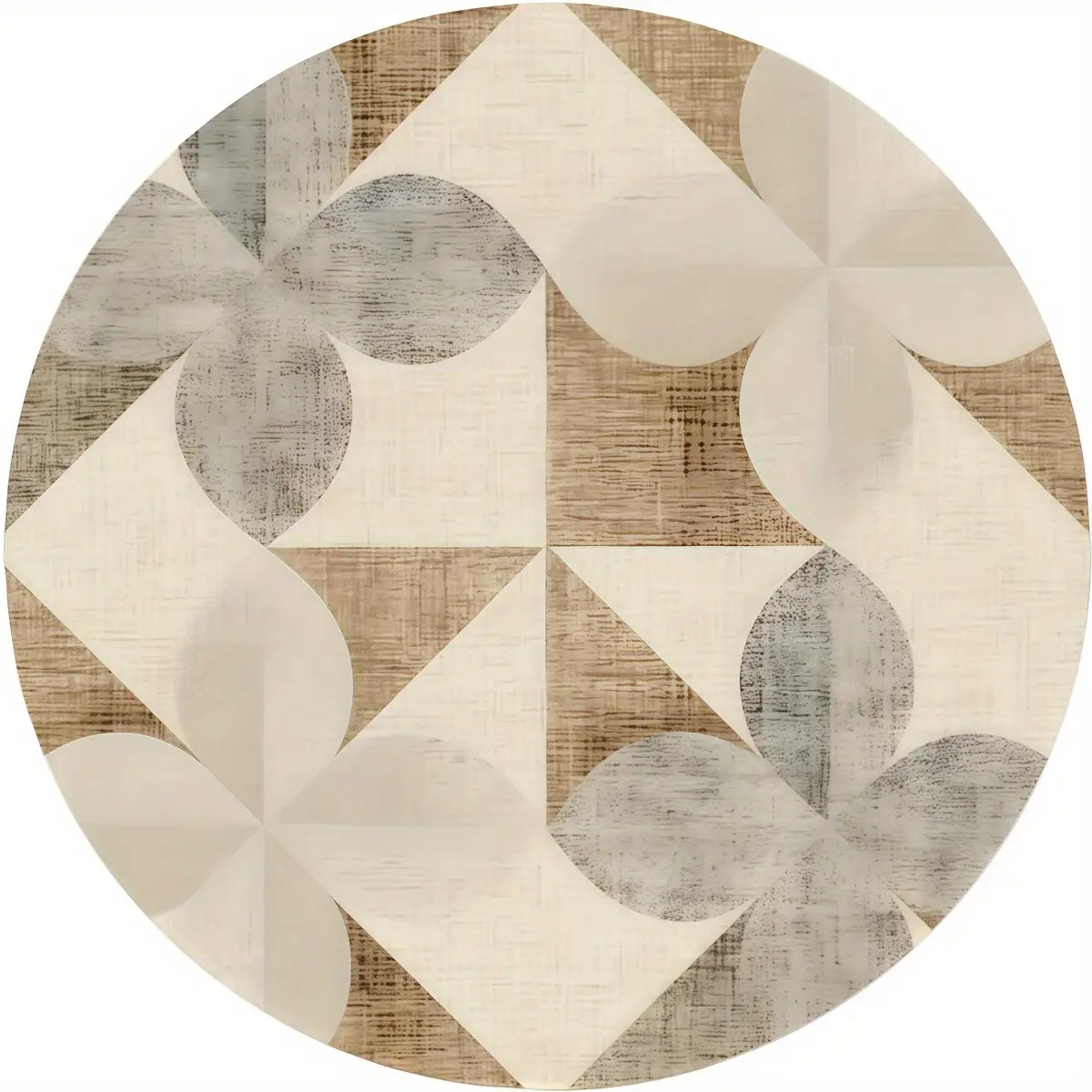 TEMU 4pcs Set Of Round Wooden Coasters With White And Gray Floral Patterns - Festive Coaster Set Suitable For Living Room, Office, Kitchen, Coffee