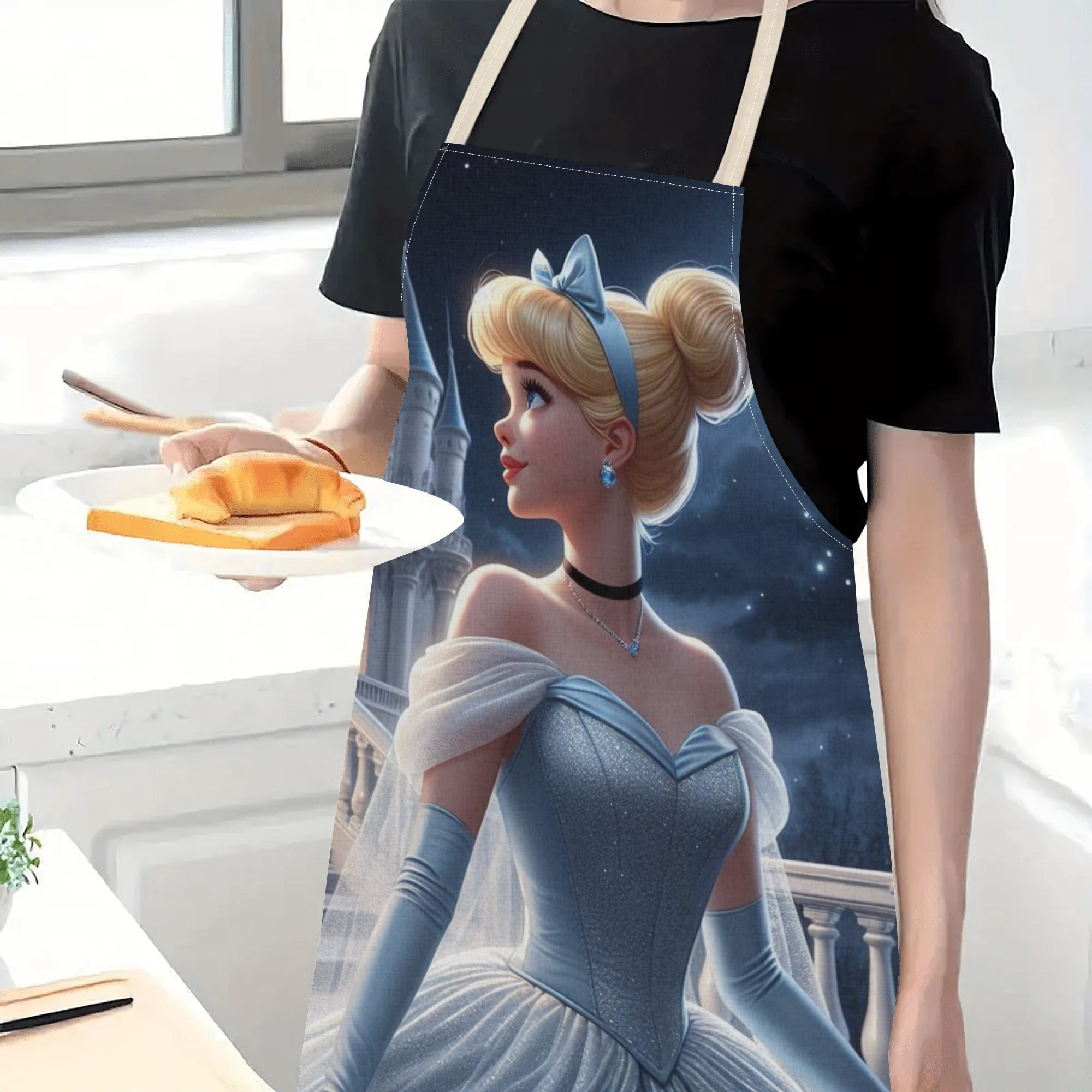 disney   waterproof apron - chic &   100% polyester,   with a glossy finish, featuring   princess in castle setting - ideal for home, hotels, restaurants, supermarkets, and more details 4