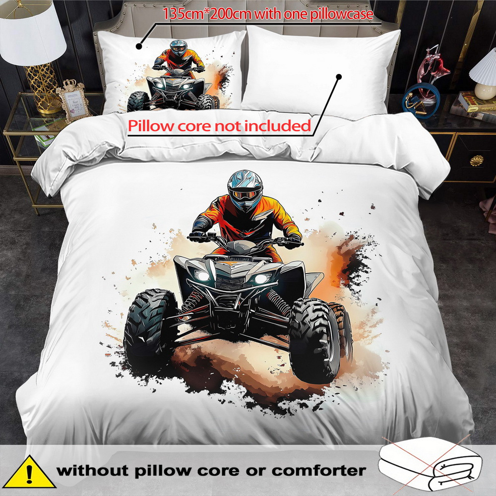 TEMU Bike Themed Duvet Cover Set - 2/3pcs, Soft, Comfortable, And Breathable, Beach Motorcycle Pattern Printed Bedding, Motorcycle Print Duvet Cover