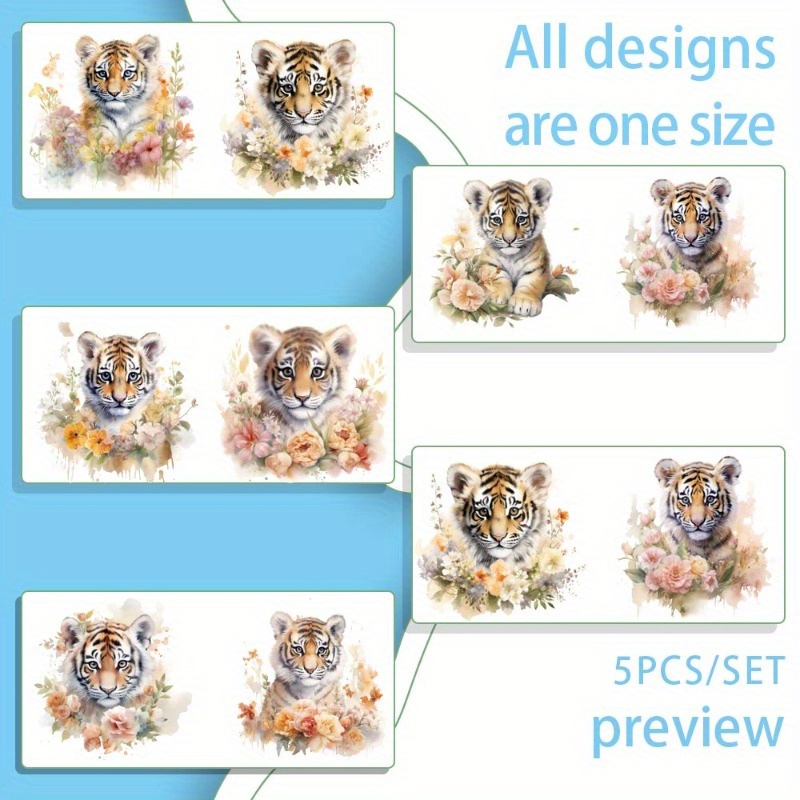 TEMU 5pcs/ Set Tiger 16oz Transfer Paper Uv Dtf Transfer Paper To 16oz Glass Jars
