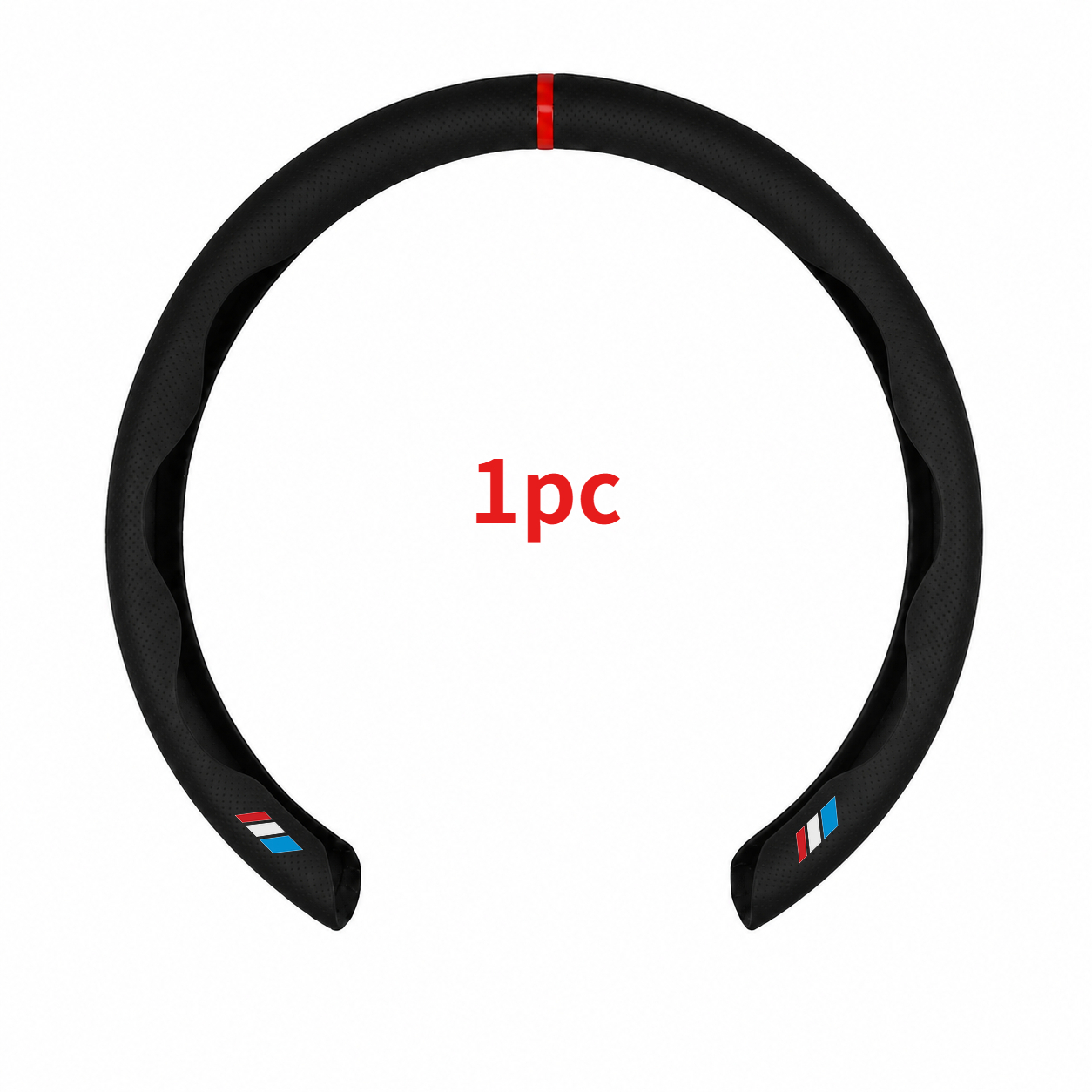 TEMU 1pc Black Perforated With Red - Blue White Red 3- Black Perforated With Red Steering Wheel Cover, Perforated And Breathable, Comfortable Grip,