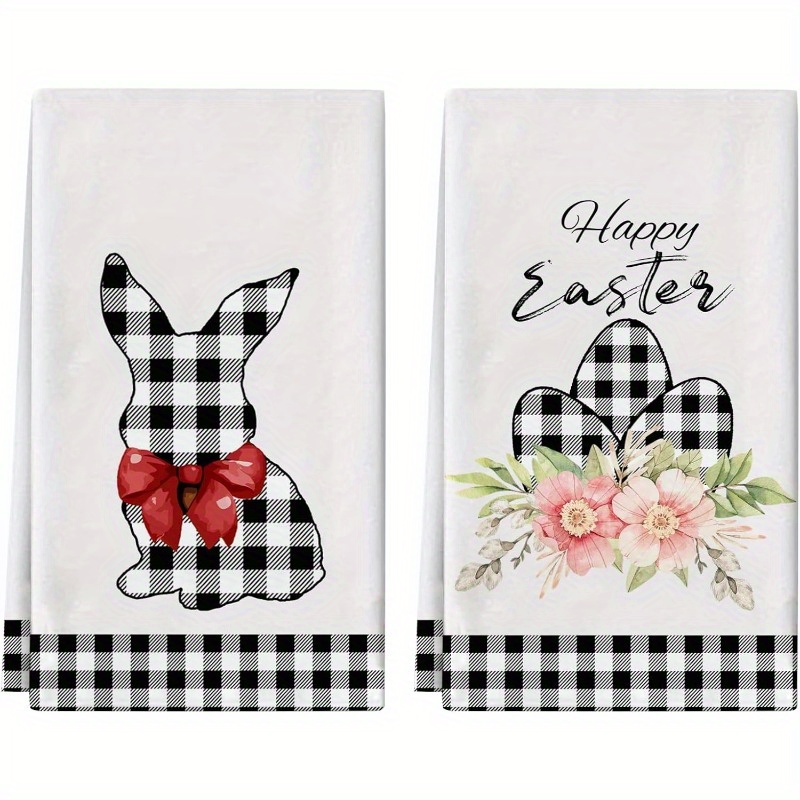 

Towels Set Of 2, Woven Polyester Dish Cloths, Bunny & Eggs Design, Super Soft Tea Towels For Drying, Cooking, Baking, Cleaning, 18x26 Inches, Contemporary Style, Machine Washable