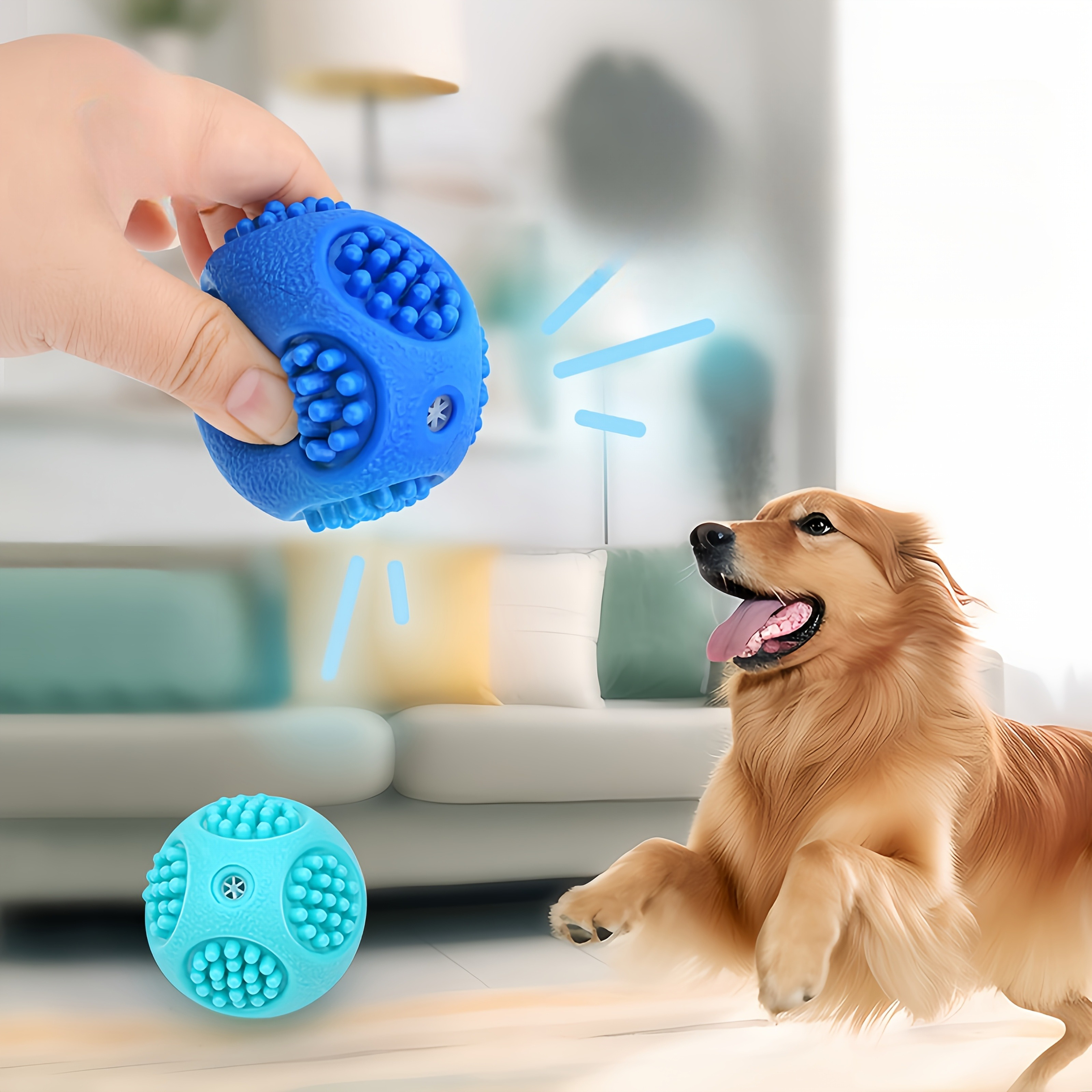 1pc Squeaky Dog Toy Ball, Bite- Rubber for Teeth Cleaning and Teeth Grinding, Textured Design for All Breeds, Puppies & Large Dogs, Pet Dental Care
