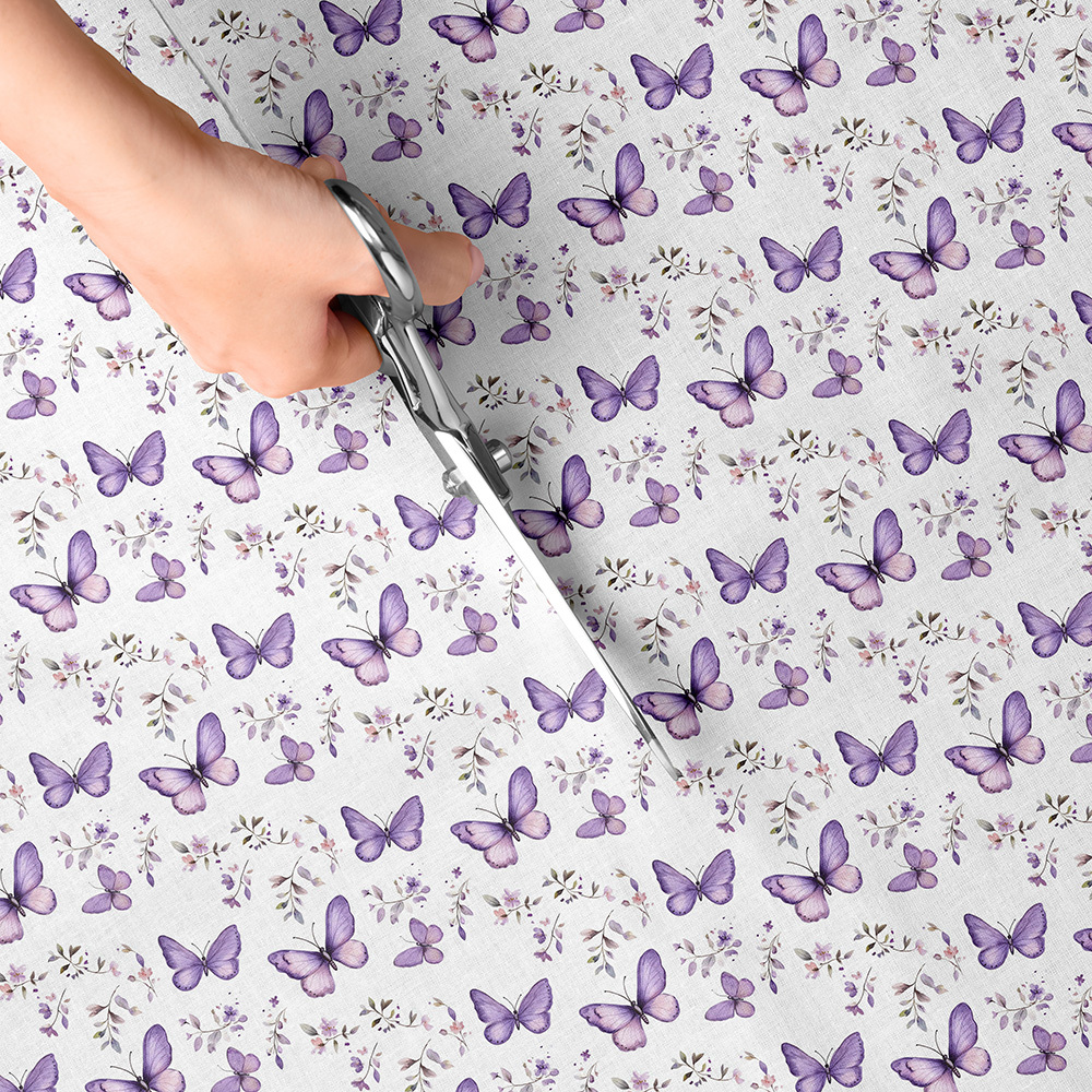TEMU 1 tissu violet à imprimé papillon - 150 x 50 cm (59 x 19,68 pouces) Tissu de polyester prédécoupé avec motif papillon aquarelle, et fleurs de -