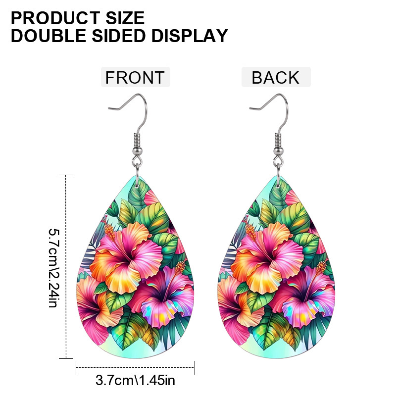 Simple Painting Green Leaf Flower Pattern PU Earrings