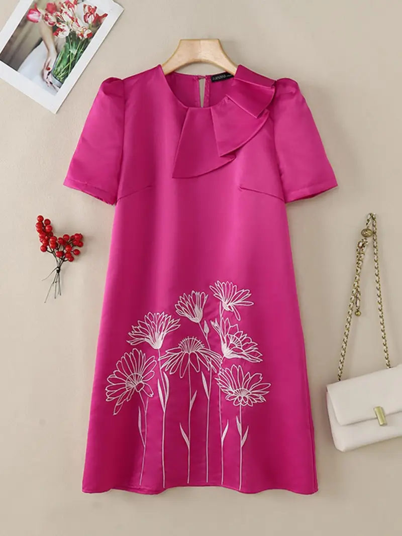 embroidery korean style dress Women's Korean Style Floral Embroidery Long Dress Summer Bell Sleeve Loose Dress Yellow at Amazon Women's Clothing store