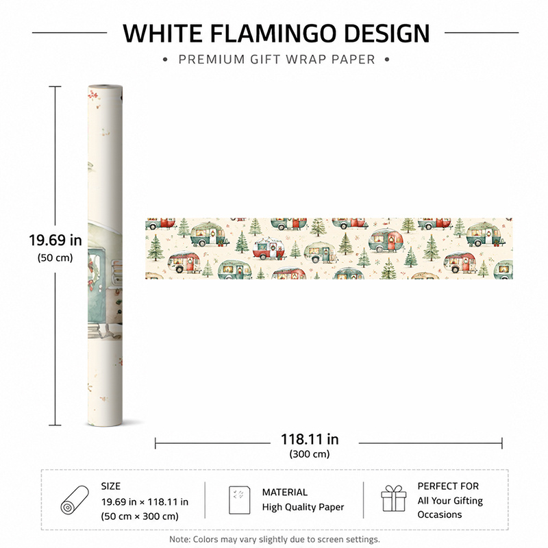 TEMU 1 Rouleau 50x300cm (19.7x118.1in) Élégant pour les Fêtes de Noël, Papier d'Emballage Cadeau pour Fête d'Hiver avec Camping-cars Douillets et de