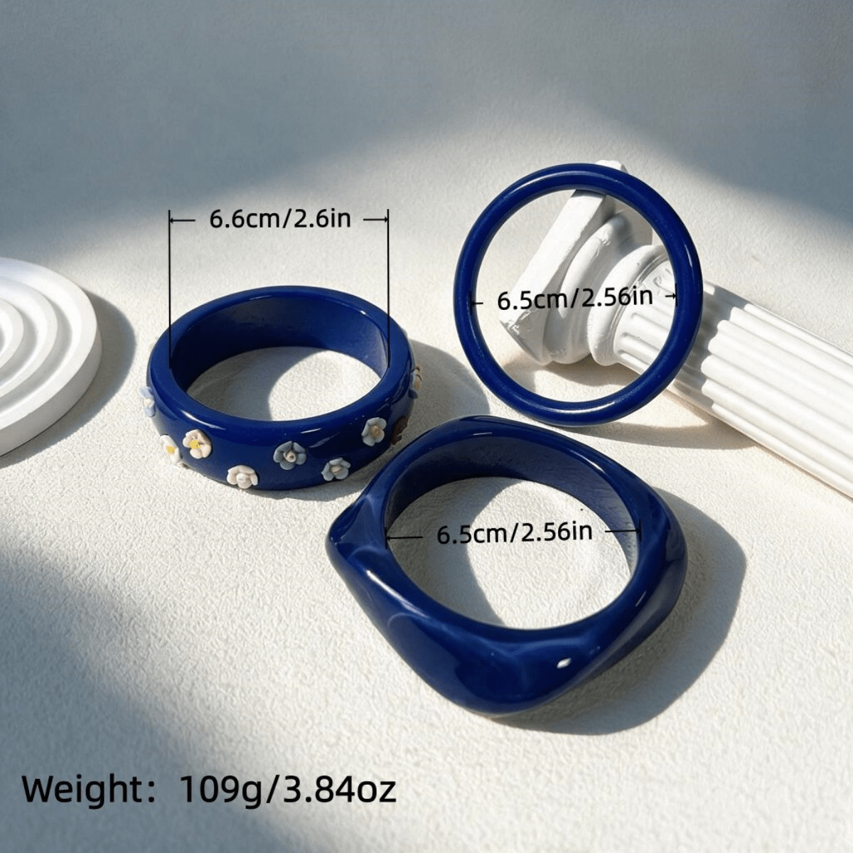 3pcs Blue Series Floral Resin Bracelet Set