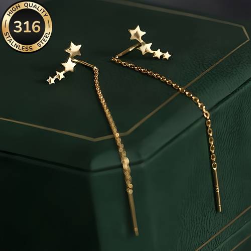 Cercei Hipoalergenici din Oțel Inoxidabil 316, Cercei de Modă pentru Femei, Cercei cu Ciucuri în Formă de Stea, Cercei pentru Uz Zilnic și Evenimente, Cadouri de Crăciun, Ziua Îndrăgostiților și Zile de Naștere