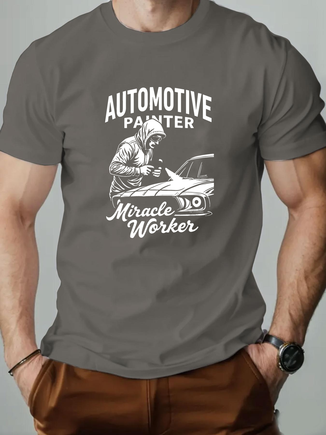 mens automotive painter graphic t shirt red casual crew neck short sleeve tee with car and paint     text summer cotton tee for adults casual summer wear automotive theme cotton fabric