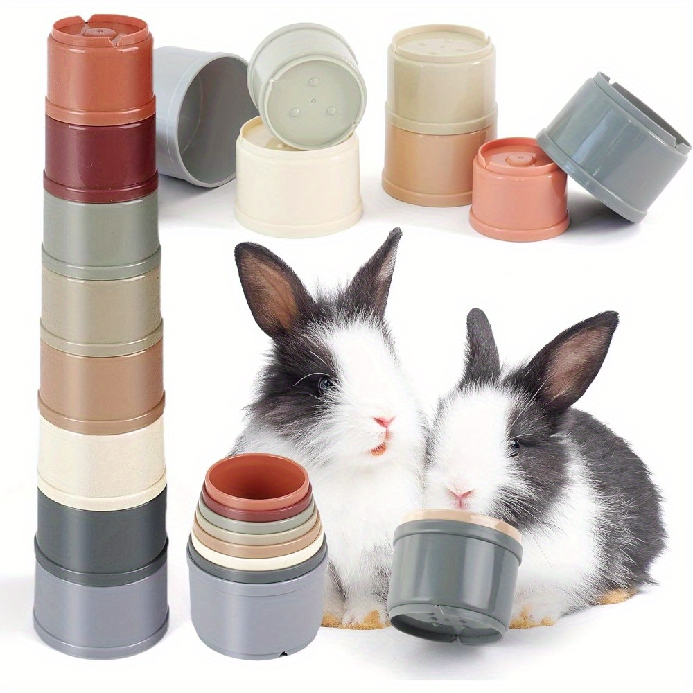 TEMU 8pcs Bunny Toys Stacking Cups For Rabbit Foraging And Play - Toys - Safe Plastic Accessories For Small Animals