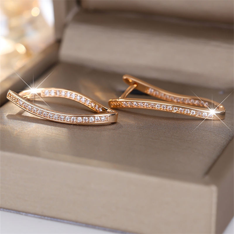 TEMU 1 Pair Of Elegant White Synthetic Zirconia, V-shaped Design, Copper Champagne Golden Plated Fashion Women's Earrings, Perfect For Engagement