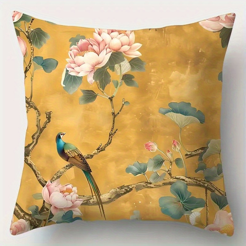 4pcs 2d flat   sided print non embroidered floral and bird short plush pillow covers machine washable suitable for everyday valentines day mothers day   halloween thanksgiving christmas holiday decorations 2d flat Product details 4