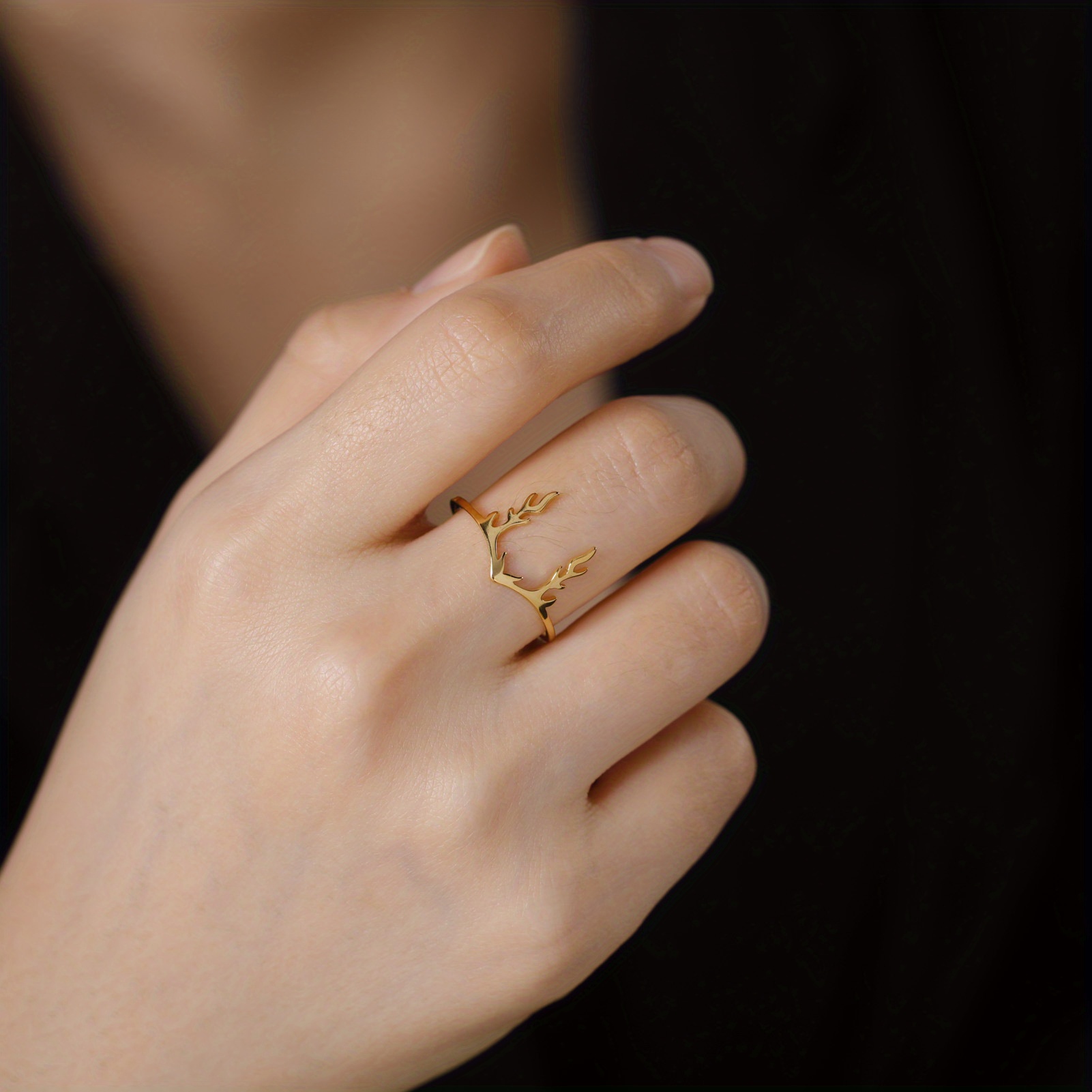 1pc boho style stainless antler ring animal Temu