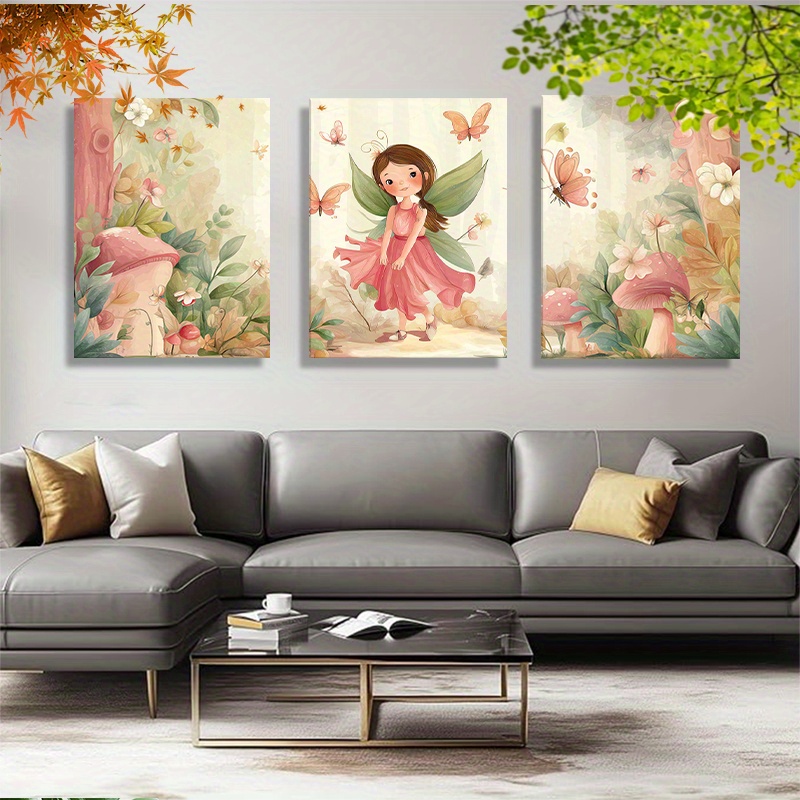 Framed 3pcs Fairy and Butterflies Wall Art