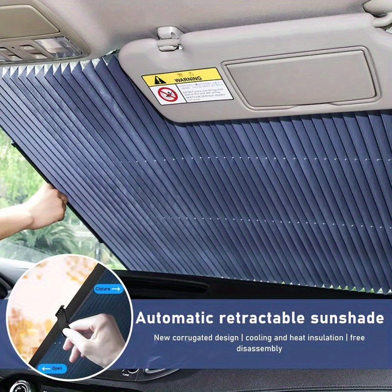 TEMU Retractable Car Sunshades With Uv Protection - Front & Rear Windshield Sunshades, Closure, Heat Reduction & Glare Prevention For