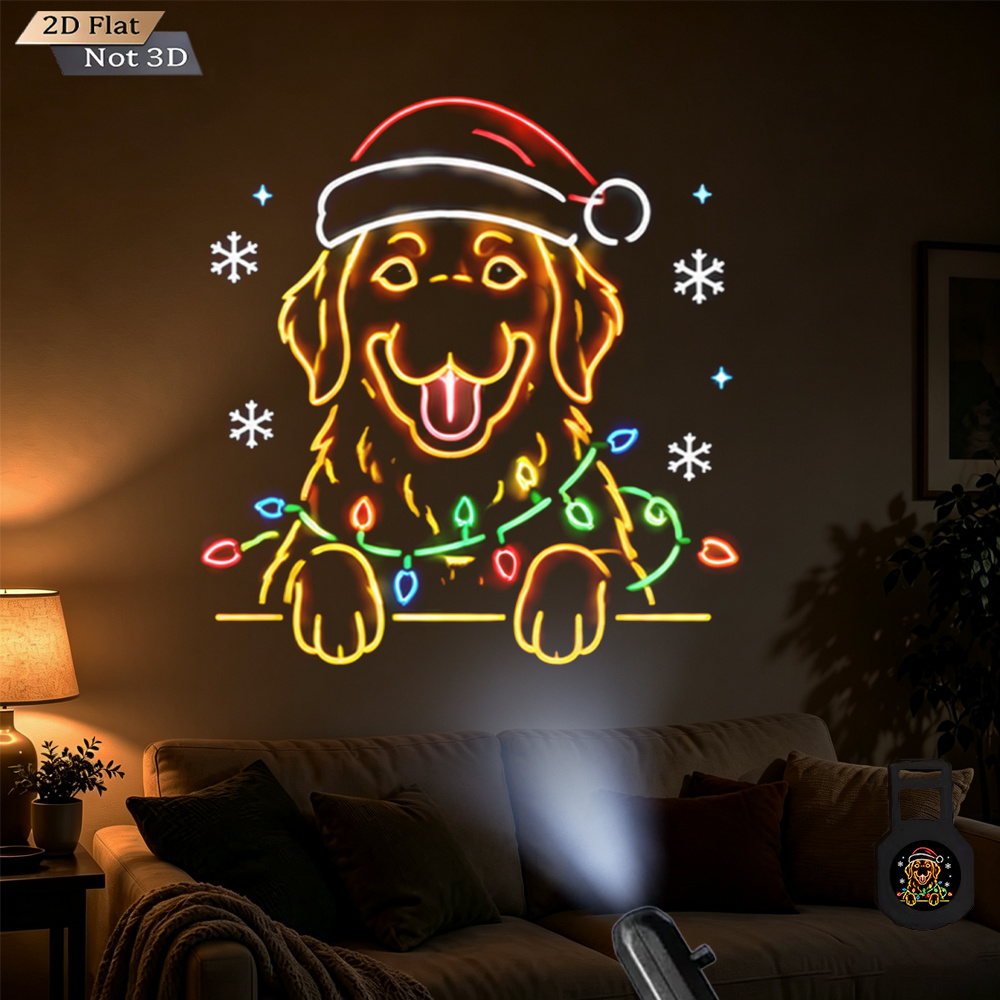 TEMU Lampe de projection USB Chien de Noël en Golden Retriever avec chapeau de Père Noël, lumières de Noël, lampe de projection LED, veilleuse ,