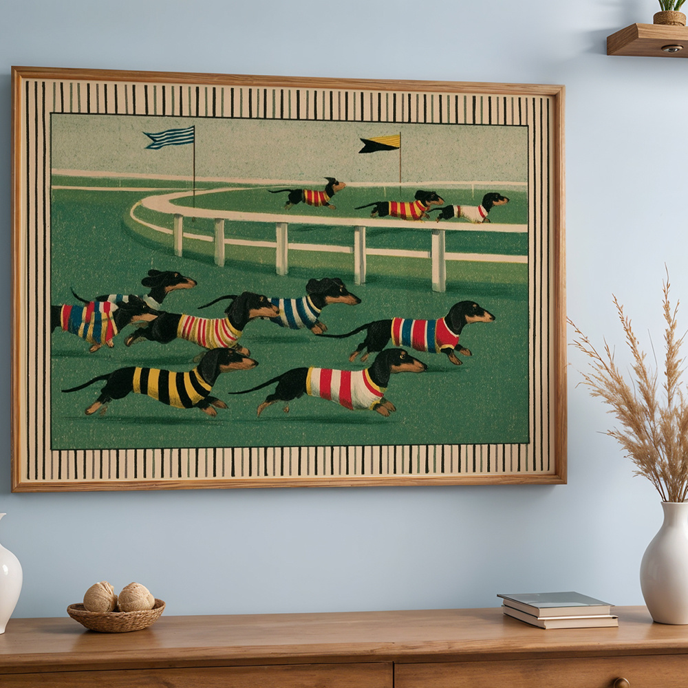 TEMU 2d Flat, Retro Dachshund Race Posters Dachshund Dogs Running Canvas Prints Dog Racing Wall Decor Canvas Art Print For Living Room Bedroom Office