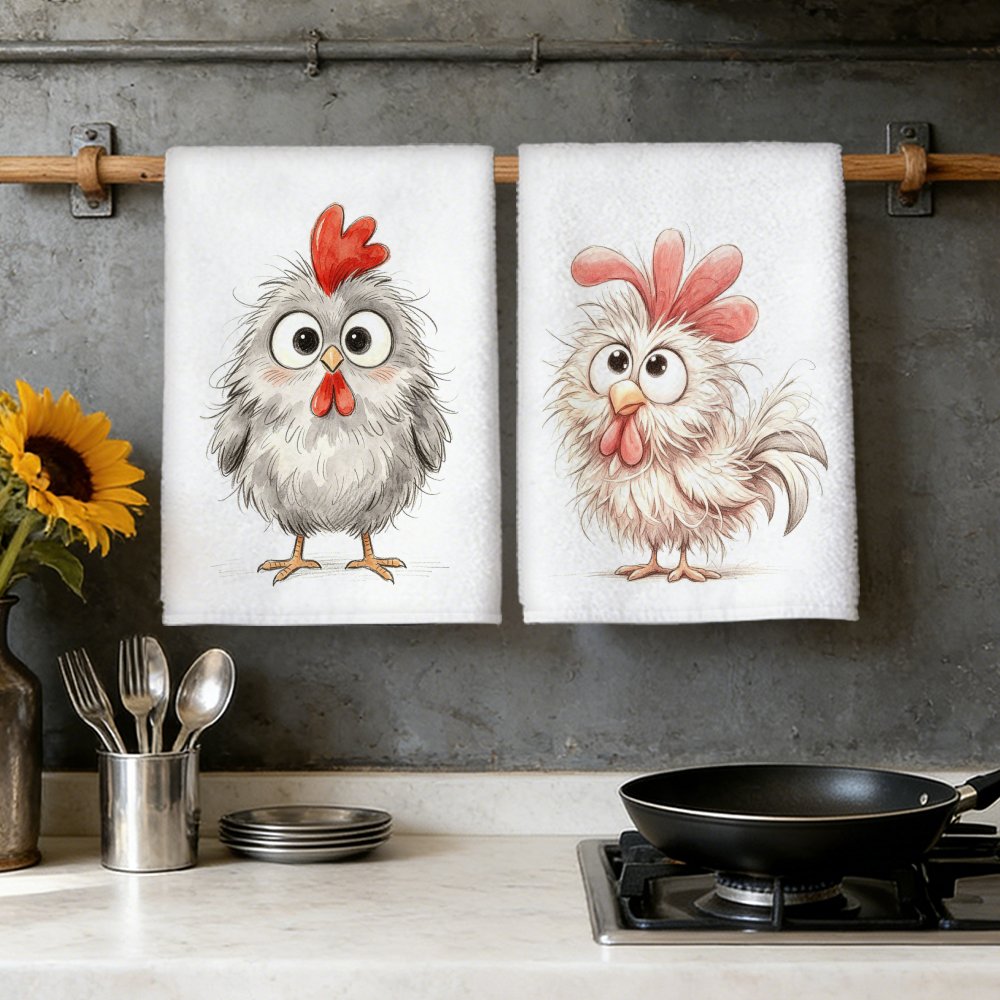 TEMU 2pcs Set Of Plush Chick Print Kitchen Towels, Ideal For Chicken Lovers, Soft And Absorbent Microfiber Dishcloth With Fun Chick Pattern,