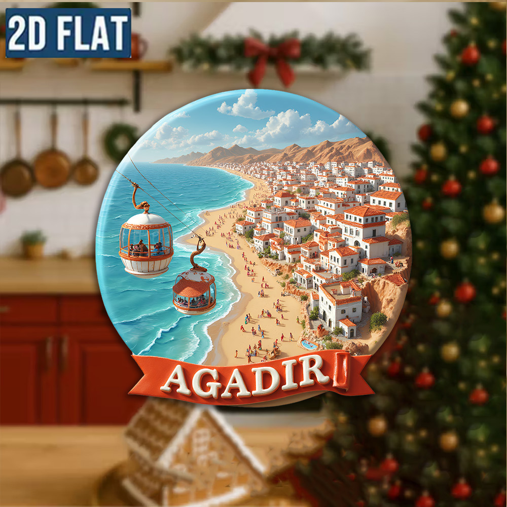 TEMU 1 imán con diseño de la costa de Agadir con temática marroquí - de acrílico y goma, con diseño que tranvías, y etiquetas de recuerdos - Adecuado