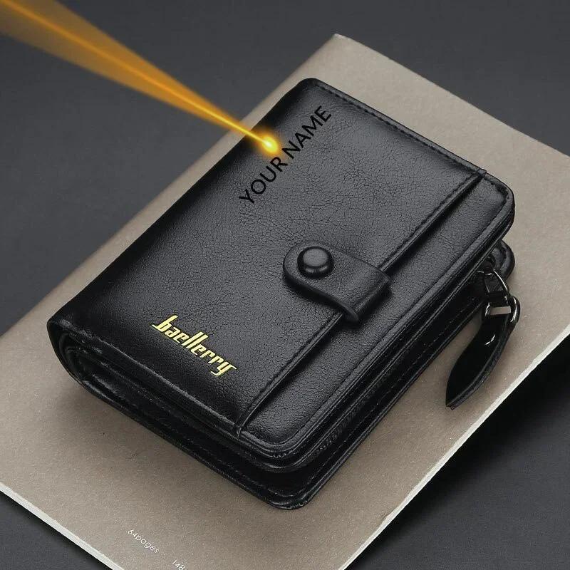 TEMU Personalized Name Men's Zipper Coin Pocket Wallet Customized Engraved Name High Quality Short Wallet Christmas Father's Day Gift Birthday Gift