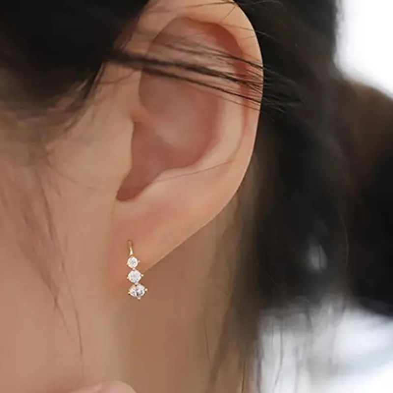 Elegant Three-Stone Synthetic Zirconia Earrings for Women