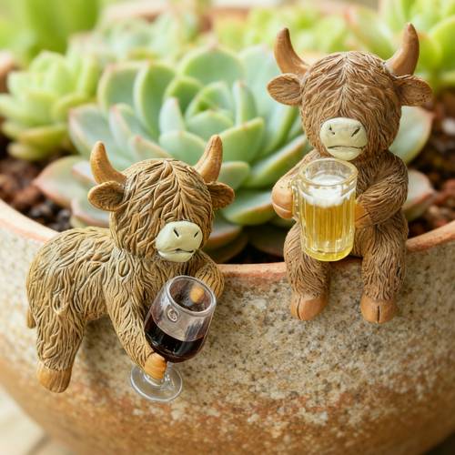 highland cow resin set with 2 drinking cups decorating flower pots gardens aquariums and a great gift for