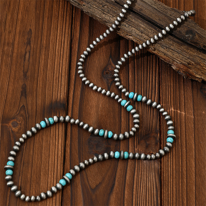 Women's Summer Ethnic Style Long Necklace with Turquoise Beads