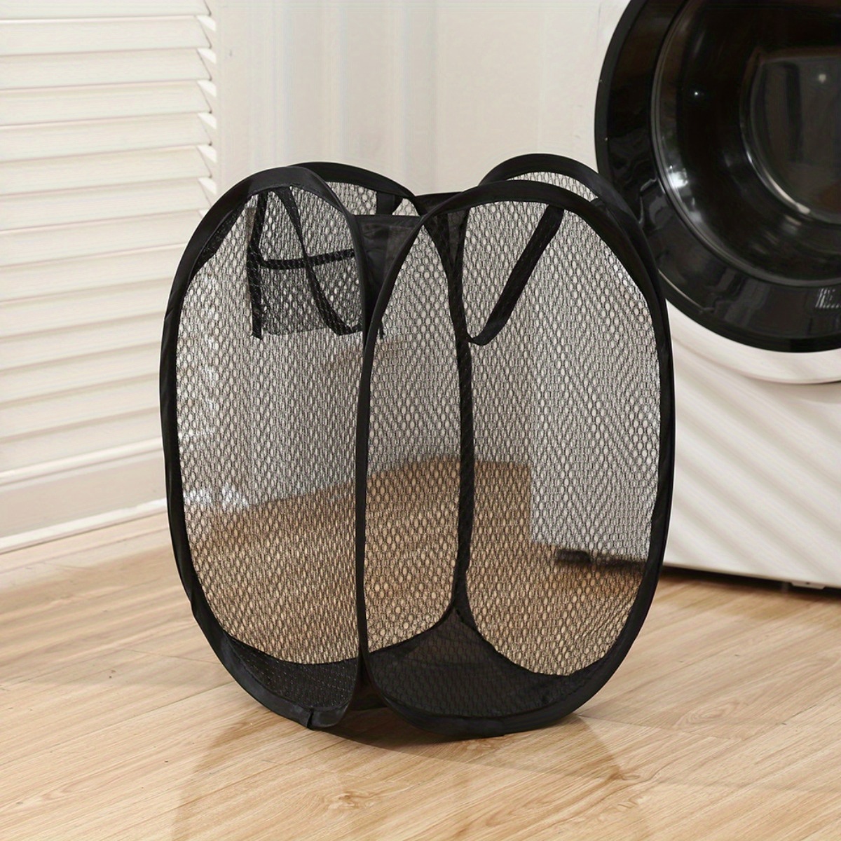 1pc Large Capacity Foldable Mesh Laundry Basket, Laundry Hamper, Bathroom Organizer, Basket, Storage Basket, Foldable Laundry Basket, Dirty Clothes Basket, Home Storage And Organization