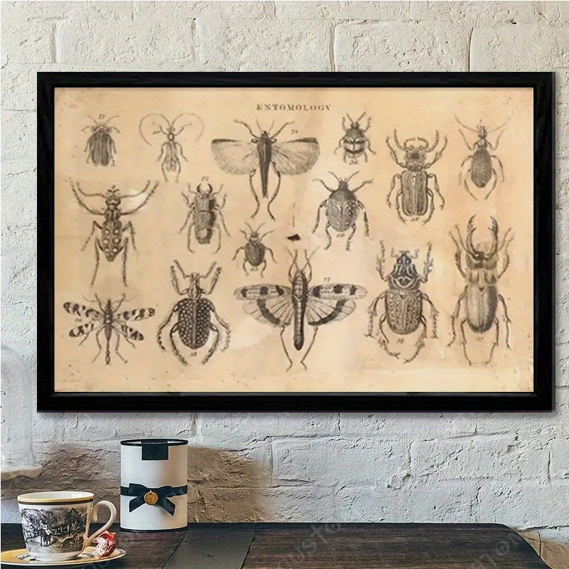 

1pc Black , Insect Specimens Wood Frame Canvas Prints Poster, Ready To Hang, Birthday Party Decor, New Year Halloween Christmas Easter Gift, Room Office Wall Decor, Perfect Gift And Home Decor