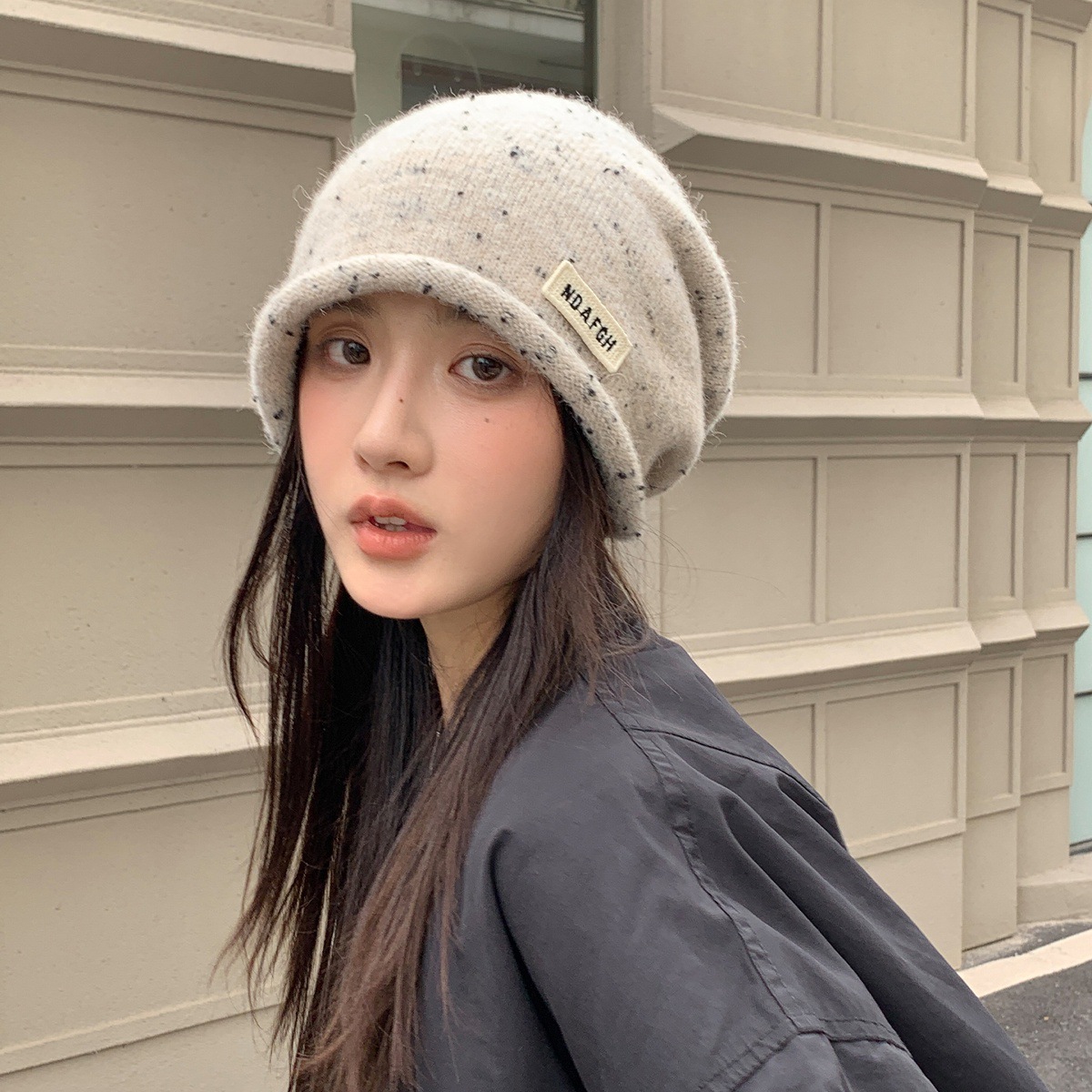 Image of Autumn And Winter Warm Pile Hat Women'-proof Ear Protection Hat Big Head Shows Small Cool Crimping Pullover Hat