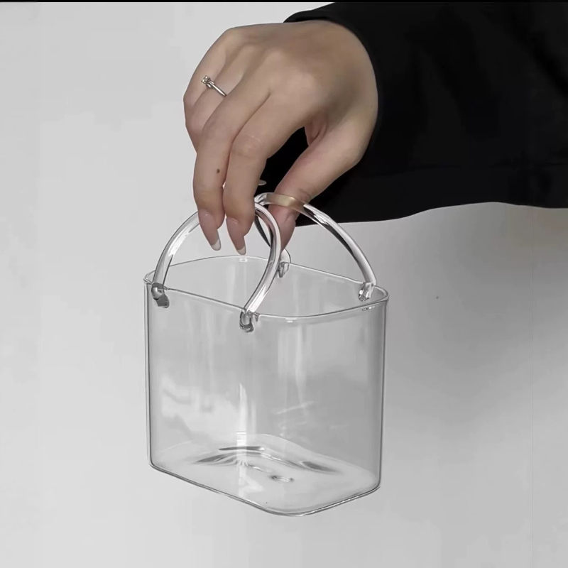 Image of 2pcs Set (1 Cup+1 Straw)770ml Creative Handheld Glass Bag Cup, Juice Cup, Beverage Cup, Cocktail Glass, Hand Washable/reusable, Holiday Gifts, Valentine's Day, Easter, And Essential Bar Tools