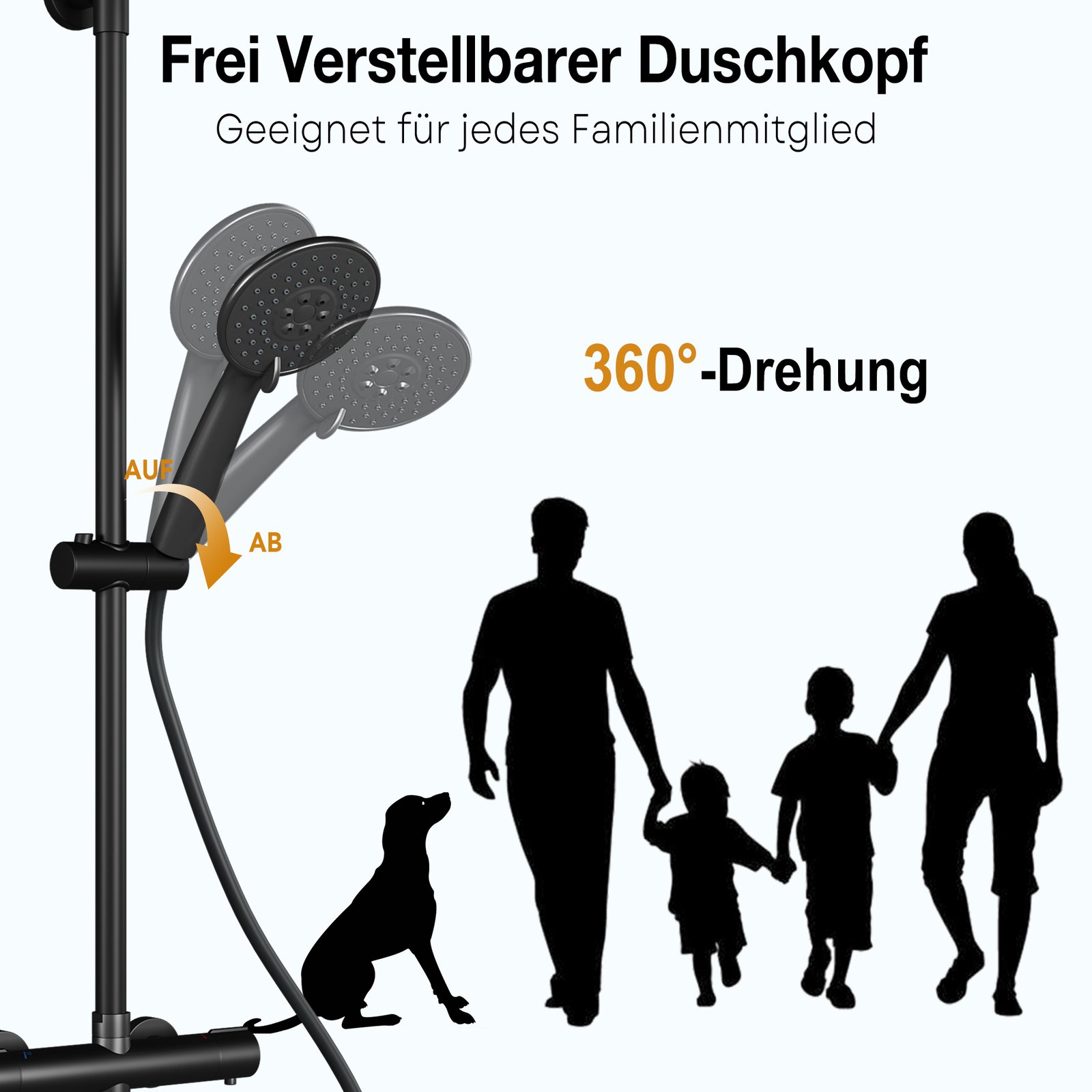 Image of Complete 40mm Round Shower Faucet Kit Matte Black Thermostatic Anti Scald Design Alloy Ppa Structure 250mm Stainless Steel Rain Head Handheld Shower 1. 5m Shower Hose Swing Type Bathtub Outlet