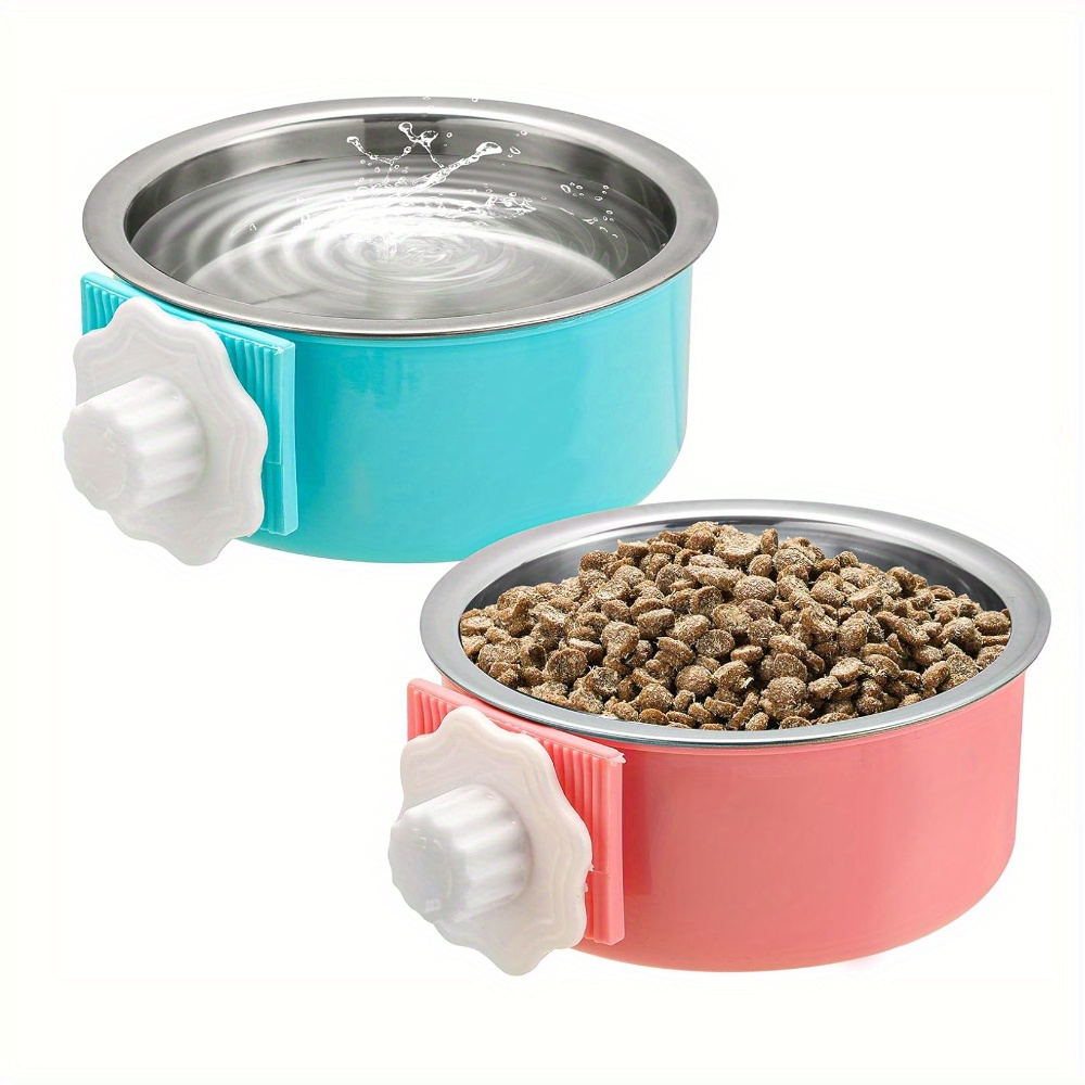 TEMU 2pcs Dog Cage Bowl Pet Cage Feeder Hanging Stainless Steel Removable Pet Cage Water Container Chicken Coop Cup For Cat Puppy Birds Rat Guinea Pig Rabbit Hamster