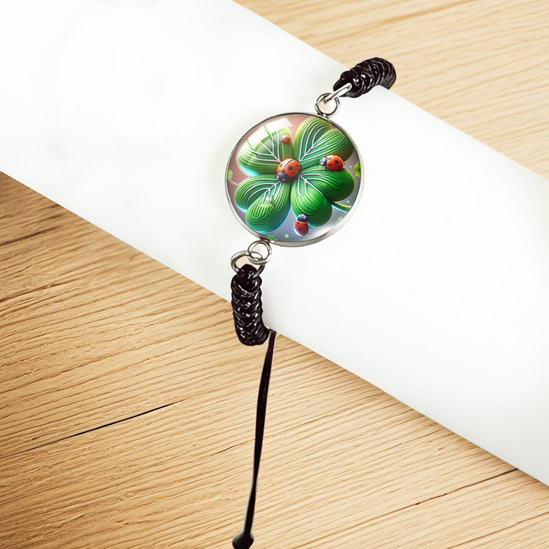 Stylish Handmade Bracelet with Lucky Four-Leaf Clovers