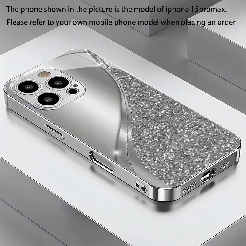 Image of Phone Case - New Electroplated Silver Phone Case Featuring A Curve Background, Compatible With For Iphone Models 17 Air, 17 Pro, 17 Pro Max, And Including 16, 15, 14, 13, And 12 Series