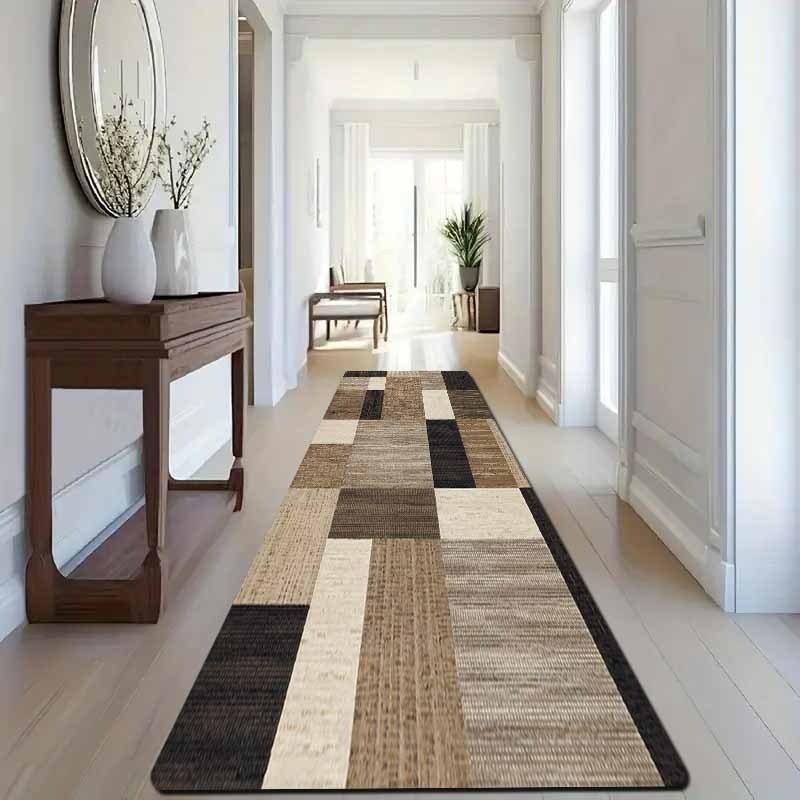 TEMU 1pc Grand Tapis Moderne Géométrique Adapté pour Cuisine, Salon - Grand Tapis Rectangulaire avec , Fibre Lavable en Machine, Adapté pour Porche,