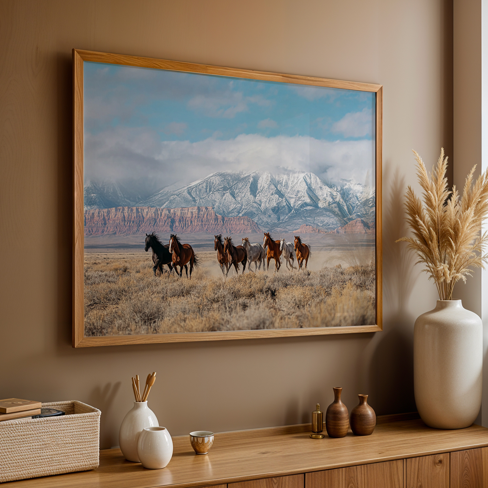 TEMU 2d Flat, 2d Flat, A Single Item, Wall Decoration, Nostalgic Poster, Artwork Featuring A Horse Running In A Golden Desert, Vintage Cowboy-themed