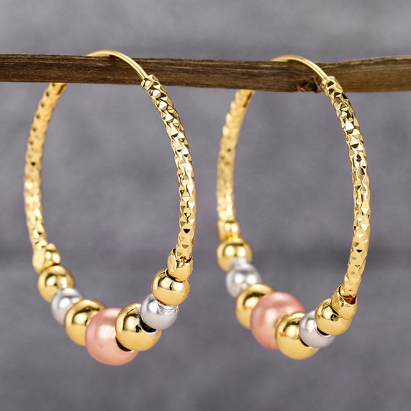 TEMU Boucles d'oreilles de luxe style Moyen-, doré, mode, perles multicolores, boucles d'oreilles cerclées pour femmes, bijoux de fête quotidienne et