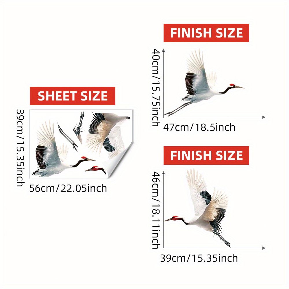 Image of Crane And Bird Pattern Wall Sticker, Home Decoration Wall Surface Sticker, Suitable For Living Room Bedroom Dining Room Study And Entrance Walls, Pvc Material Self-adhesive Removable, /39 X 56cm