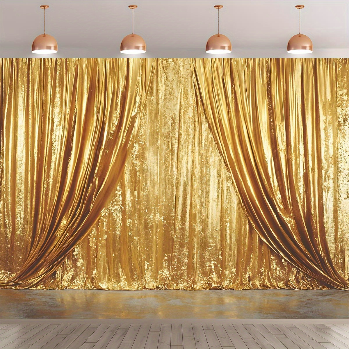 

1pc Luxurious Golden Polyester Curtain Backdrop Banner - Easy Hanging, Wall Decoration For Parties, Garden & Home Decor, Indoor/outdoor Use