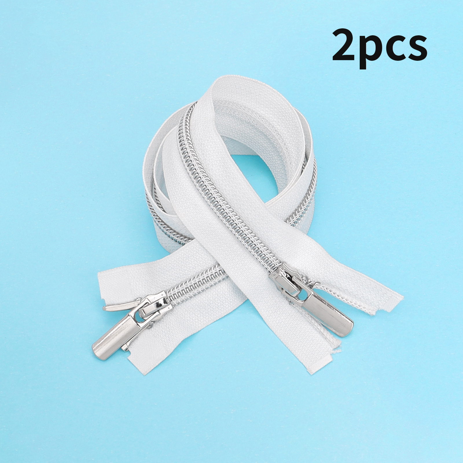 2pcs, Double-headed And Double- Zipper, 60cm, Electroplated Silver Teeth, Size 5 White Zipper, Suitable For Sewing Products As Coats, Bags, And Home Textiles