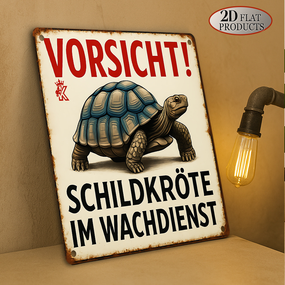 E-shop 2D Flach, 1 Stück Lustiges Schild „Schildkrötenpatrouille“ - Deutsch „Achtung! Kinder/Tiere im Garten“ - Robustes Eisen 8x8 Zoll