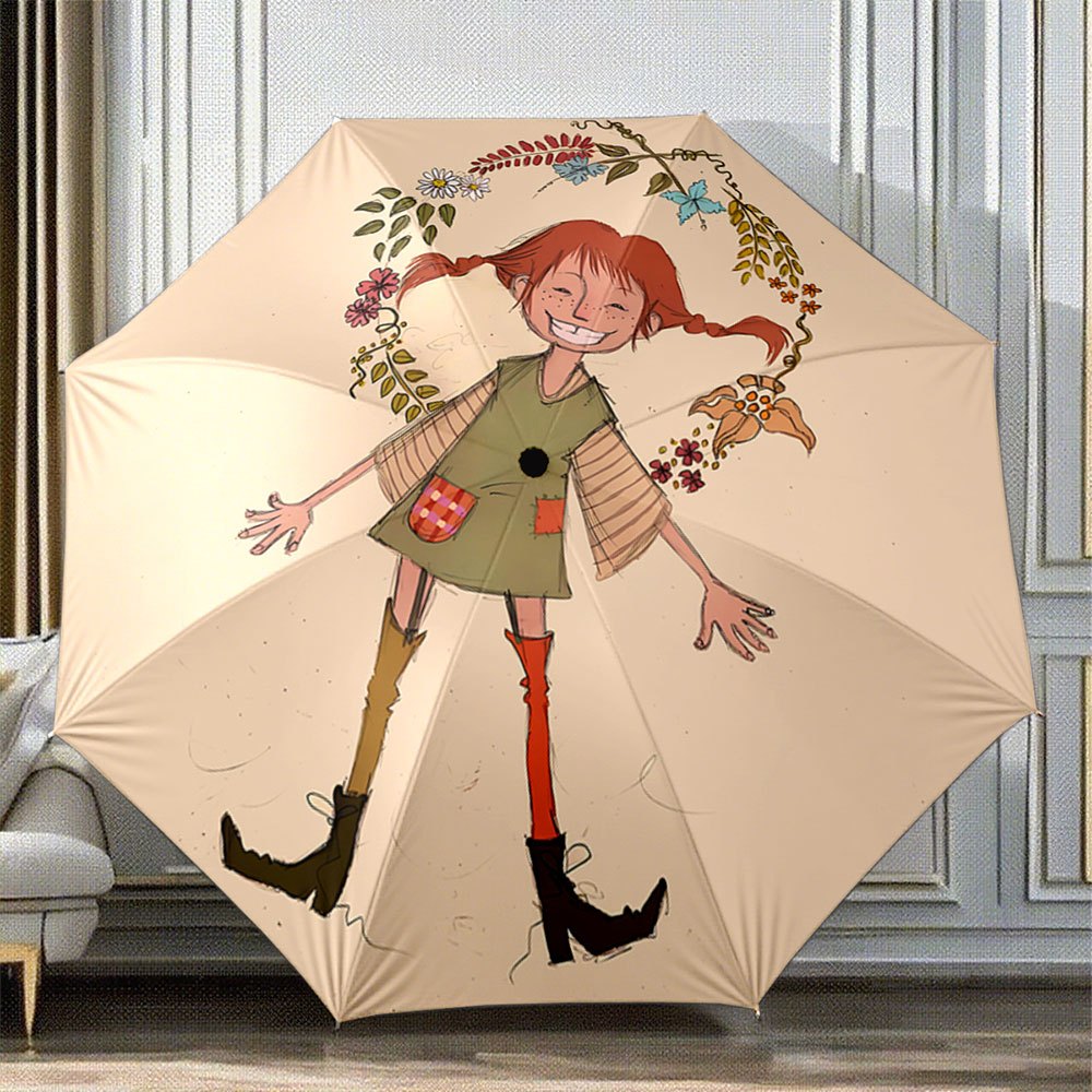 1pc ' Automatic Umbrella With Cute Anime Girl Pigtails & - Pink Automatic Open/close, 8-rib Compact Collapsible Umbrella For, Birthday Gifts, /korean Style Accessory ( &)