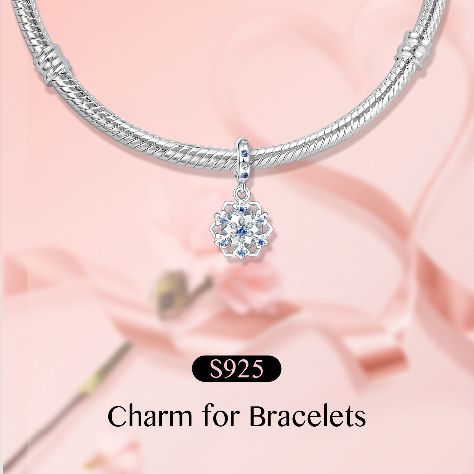 European 925 Sterling Silver Snowflake Charms with Zirconia