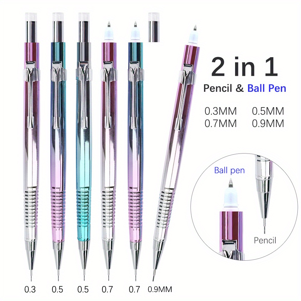 TEMU A Versatile 2-in-1 Blue Mechanical Pencil And Ballpoint Pen With Lead Replacements, In Sizes 0.3, 0.5, 0.7, And 0.9mm, Perfect For Writing Tasks